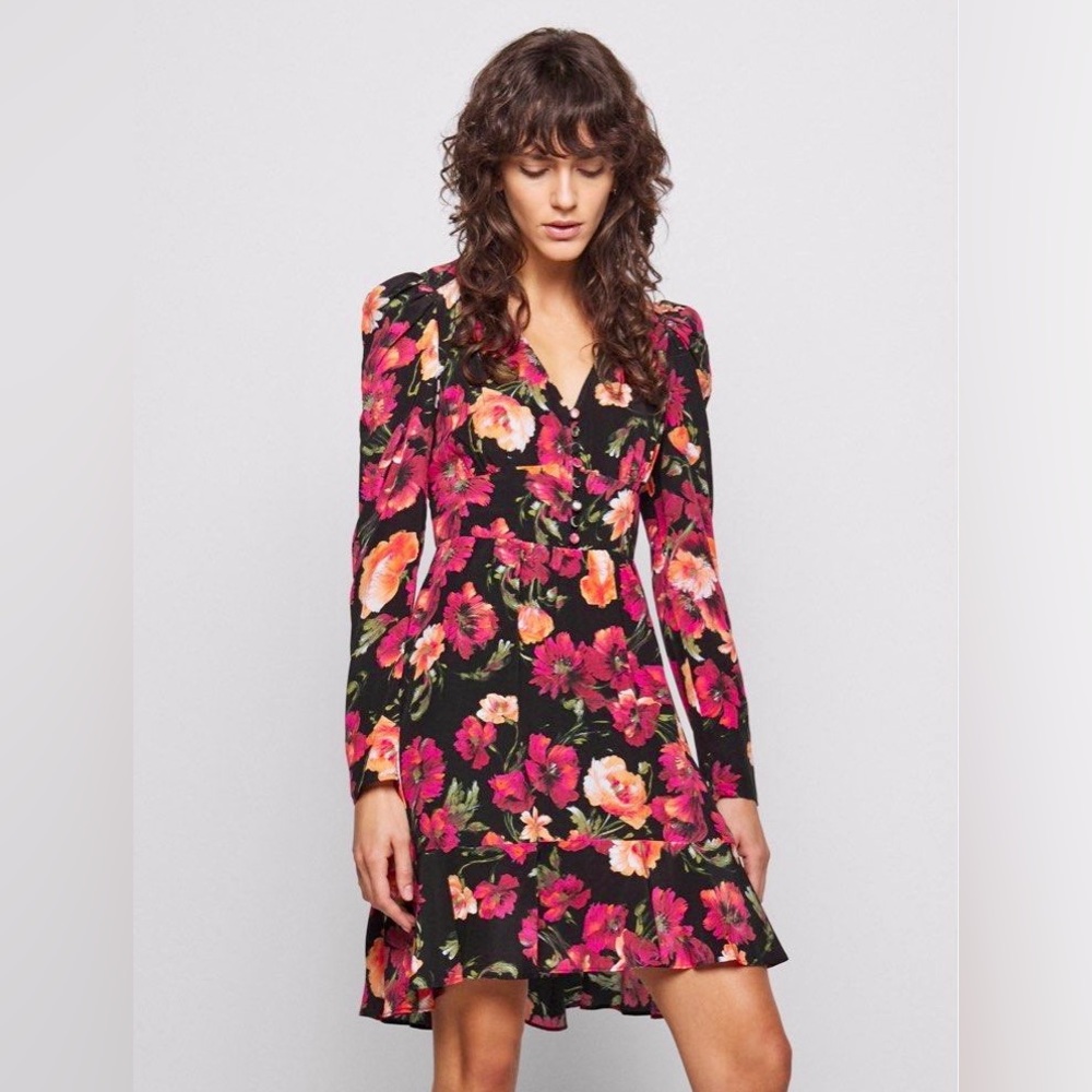 The KOOPLES Paris Call Me Flower Floral Silk Dress EU/2 US M Spring Summer Party